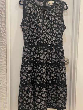 Michael Kors Black Sleeveless Midi Dress with White Floral Print